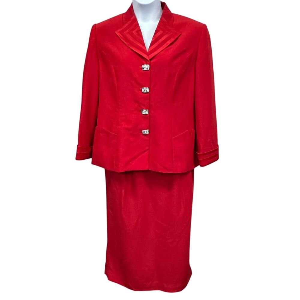 Stella Louise KB Skirt Suit Womens 16W Red 2 Piece Jacket‎ Pencil Skirt Set VTG